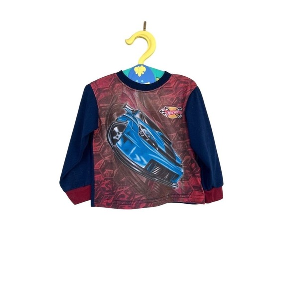 VTG Y2K Hot Wheels Boys 3T Red Long Sleeve Shirt Blue Race Car Graphic Kidcore - Picture 3 of 6